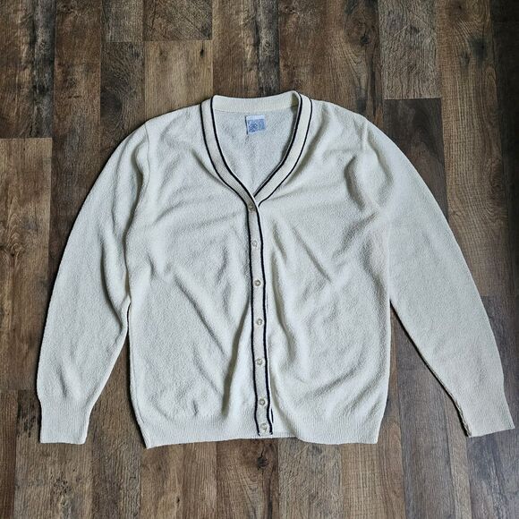 Vintage Varsity Cardigan – Cream & Navy Blue – Unisex  Classic Union Made USA - Picture 1 of 9